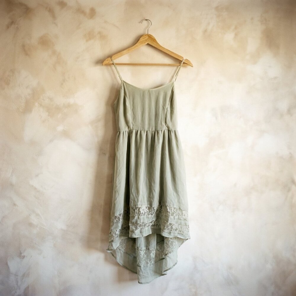 Band of Gypsies Sage Green Lace Inset High-Low Dress Wedding Guest Bridesmaid - Picture 3 of 16
